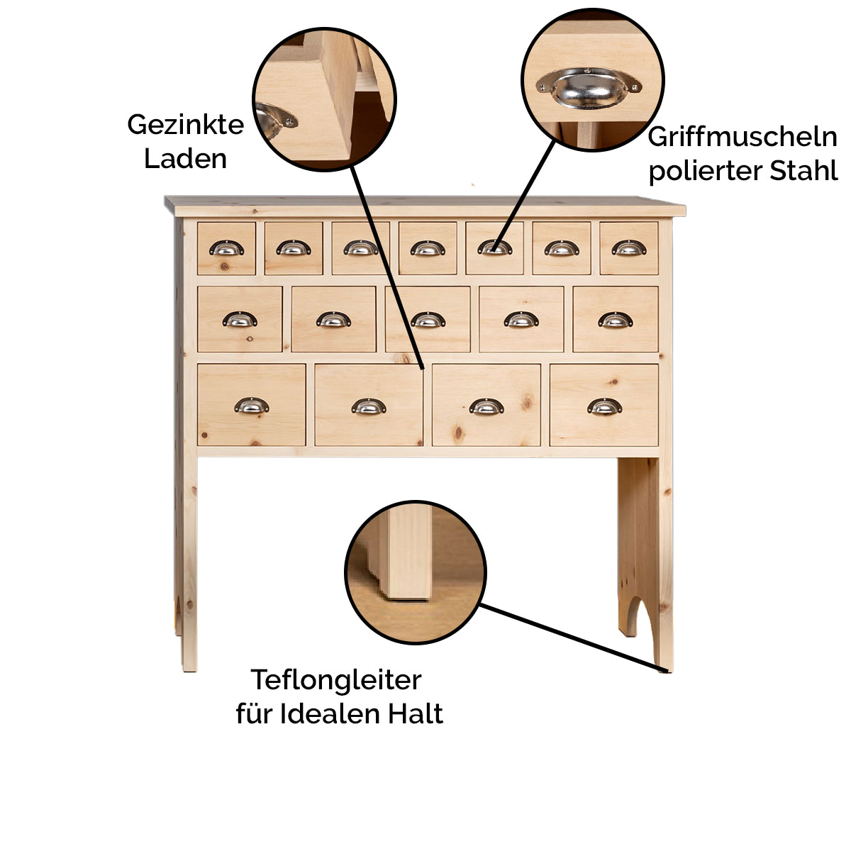 Kommode 'Schatzkiste' mit Schubladen | Zirbe | B 57,5 x T 35 x H 87 cm
