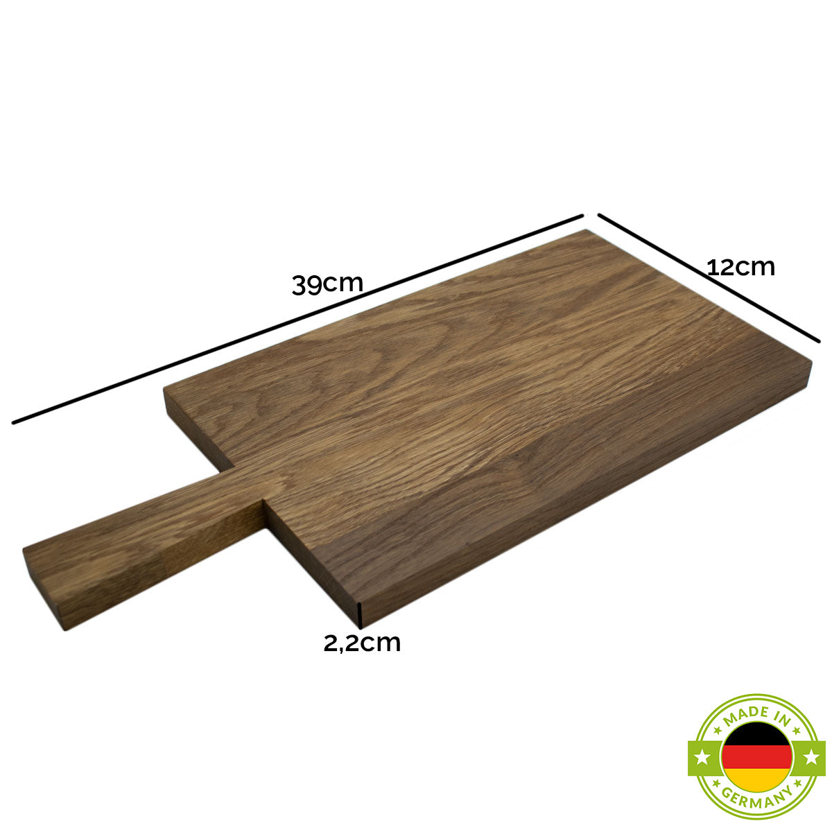 Jausen- und Schneidbrett 'Griffi' | Eiche dunkel geräuchert und natur geölt | L39 x B12 x H2,2 cm