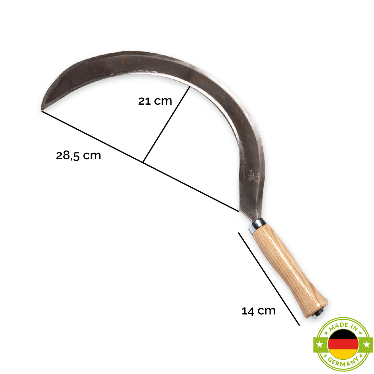 Mondsichel 'Krafts' - handgeschmiedete Sichel rechtshänder 14 cm Eschenstiel