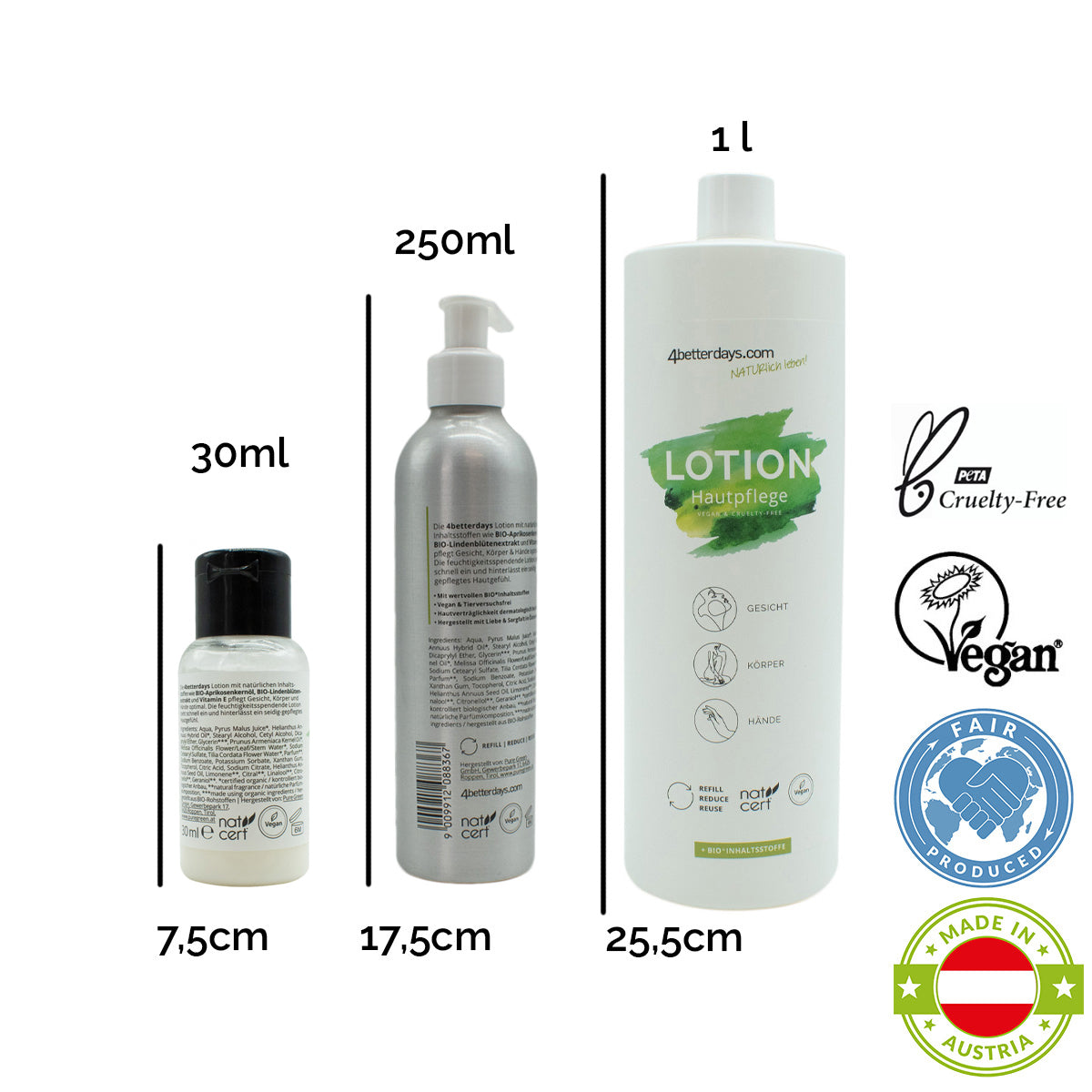 Gesamtkörper Pflege-Set Seife + Lotion | je 30 ml + 250 ml + 1 L  |  6-teilig