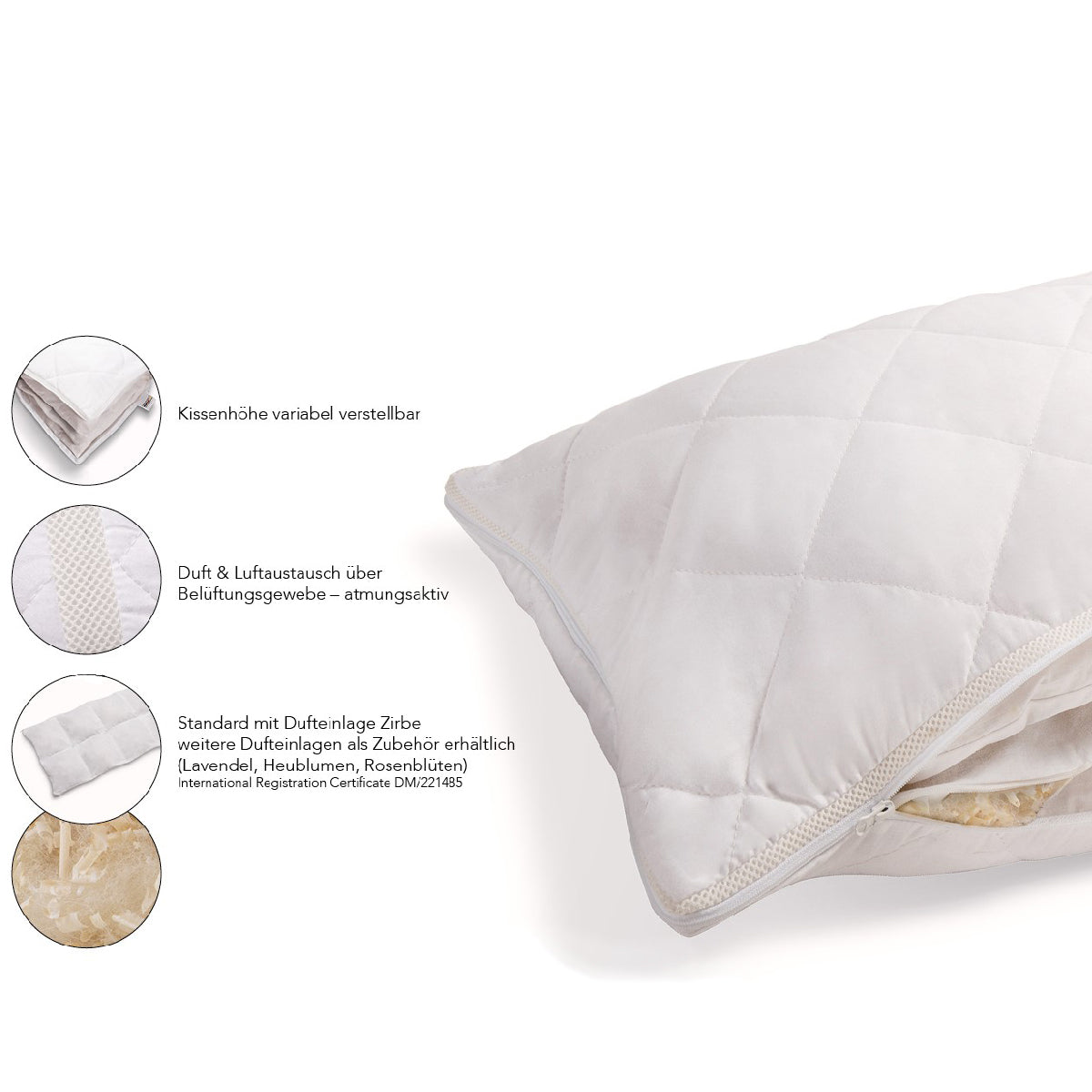 Physionight Duftschlafkissen 2 in 1 Dufteinlage Lavendel und Schurwolle | 40 x 80 cm