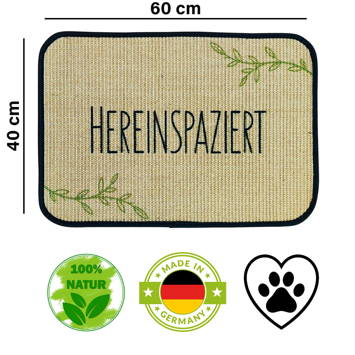 Fußmatte | 'Hereinspaziert' | 40 x 60 cm | Sisal | Naturlatex