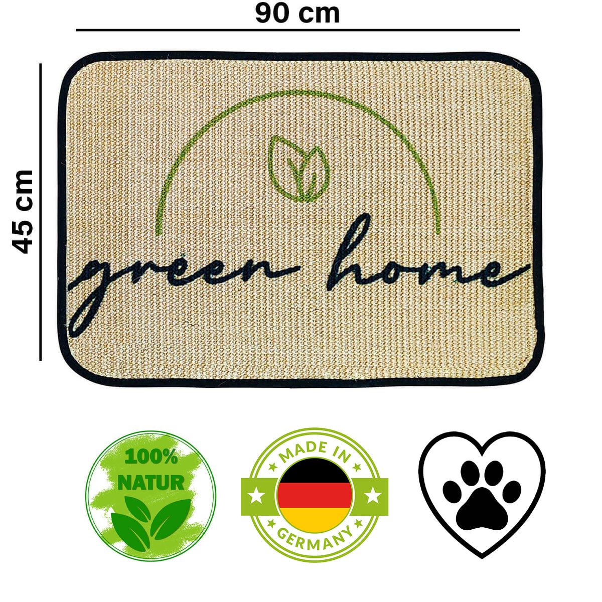 Fußmatte | 'green home' | 45 x 90 cm | Sisal | Naturlatex