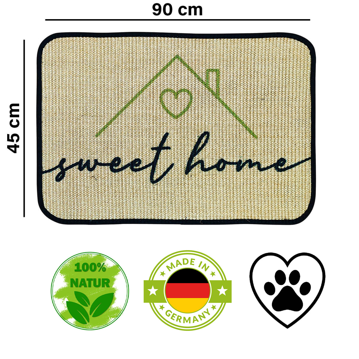 Fußmatte | 'sweet home' | 45 x 90 cm | Sisal | Naturlatex