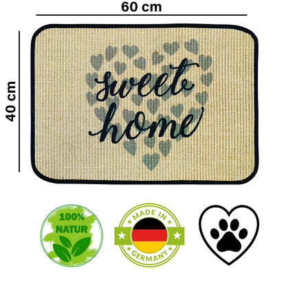 Fußmatte | 'sweet home' mit Herz | 40 x 60 cm | Sisal | Naturlatex