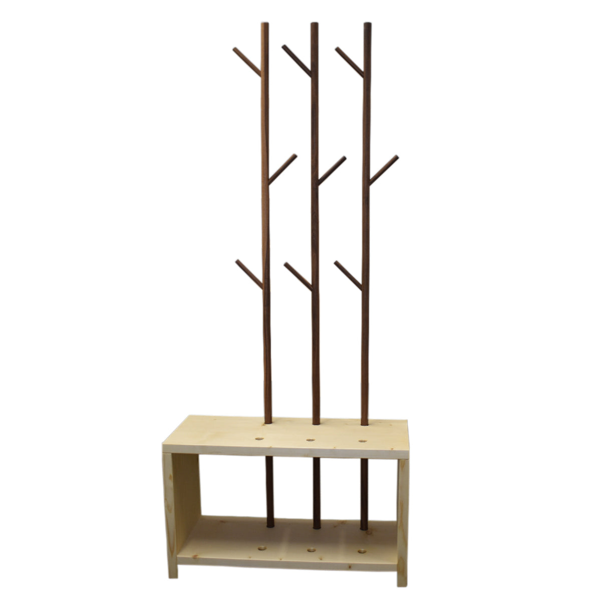 Garderobe 'MyStyle' - Small | L 75 x T 30 x H 45 cm | Fichte |  3 cm |  3 Stangen  verschiedenen Ästen Nuss