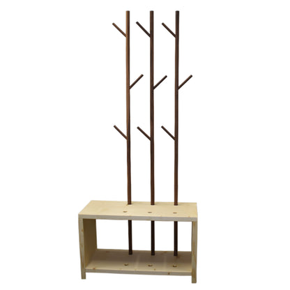 Garderobe 'MyStyle' - Small | L 75 x T 30 x H 45 cm | Fichte |  3 cm |  3 Stangen  verschiedenen Ästen Nuss
