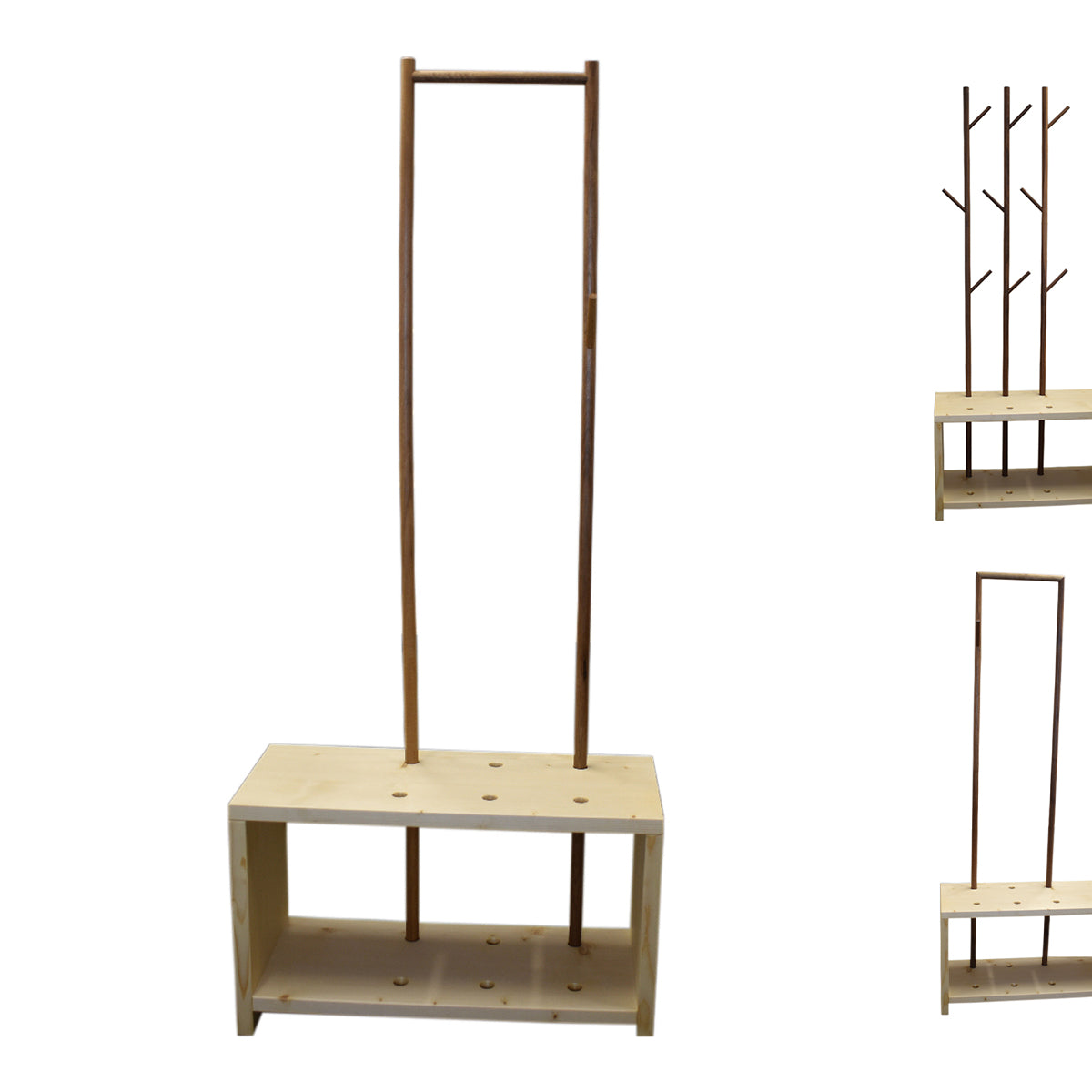 Garderobe 'MyStyle' - Small | L 75 x T 30 x H 45 cm | Fichte |  3 cm |  3 Stangen  verschiedenen Ästen Nuss