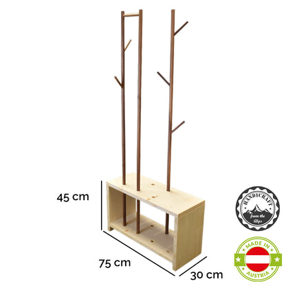 Garderobe 'MyStyle' - Small | L 75 x T 30 x H 45 cm | Fichte |  3 cm |  3 Stangen  verschiedenen Ästen Nuss