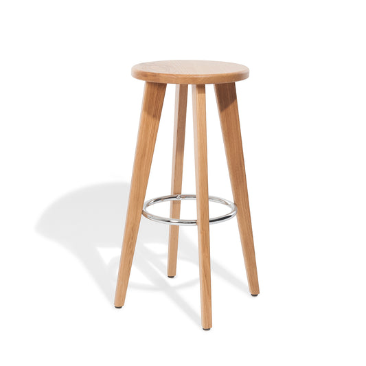Massivholz Barhocker 'Allrounder' | DM 45 x H 79 cm | Buche lackiert | Fußring verchromt