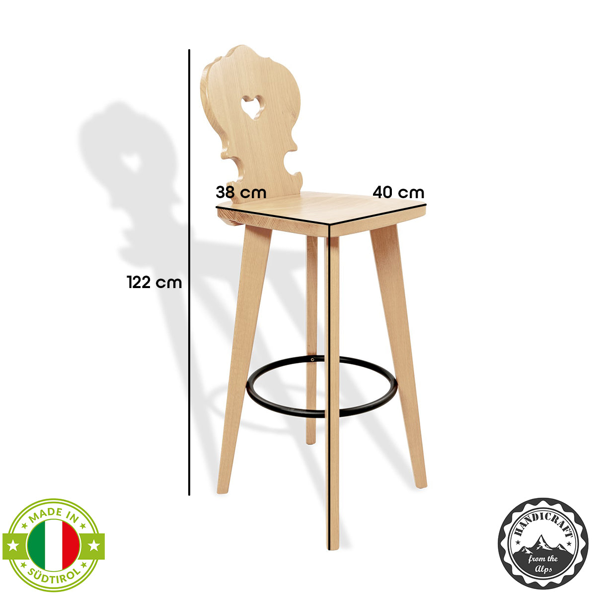 Barstuhl 'Urtyp' | Buche Natur lackiert | B 40 x T 38 x H 122 cm