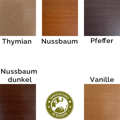 Polster-Stuhl 'Lisette' Buchenholz Gestell | ausgestellte Beine in Vanille | Stoffbezug Senf/Beige meliert