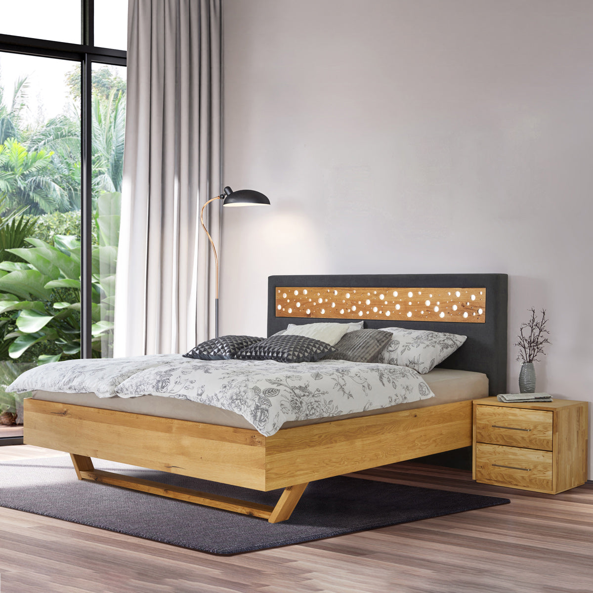 Bett 'Duftoase' Boxspring Optik | Duftkammern | Zirbe | B 120 x 200 cm | Anthrazit