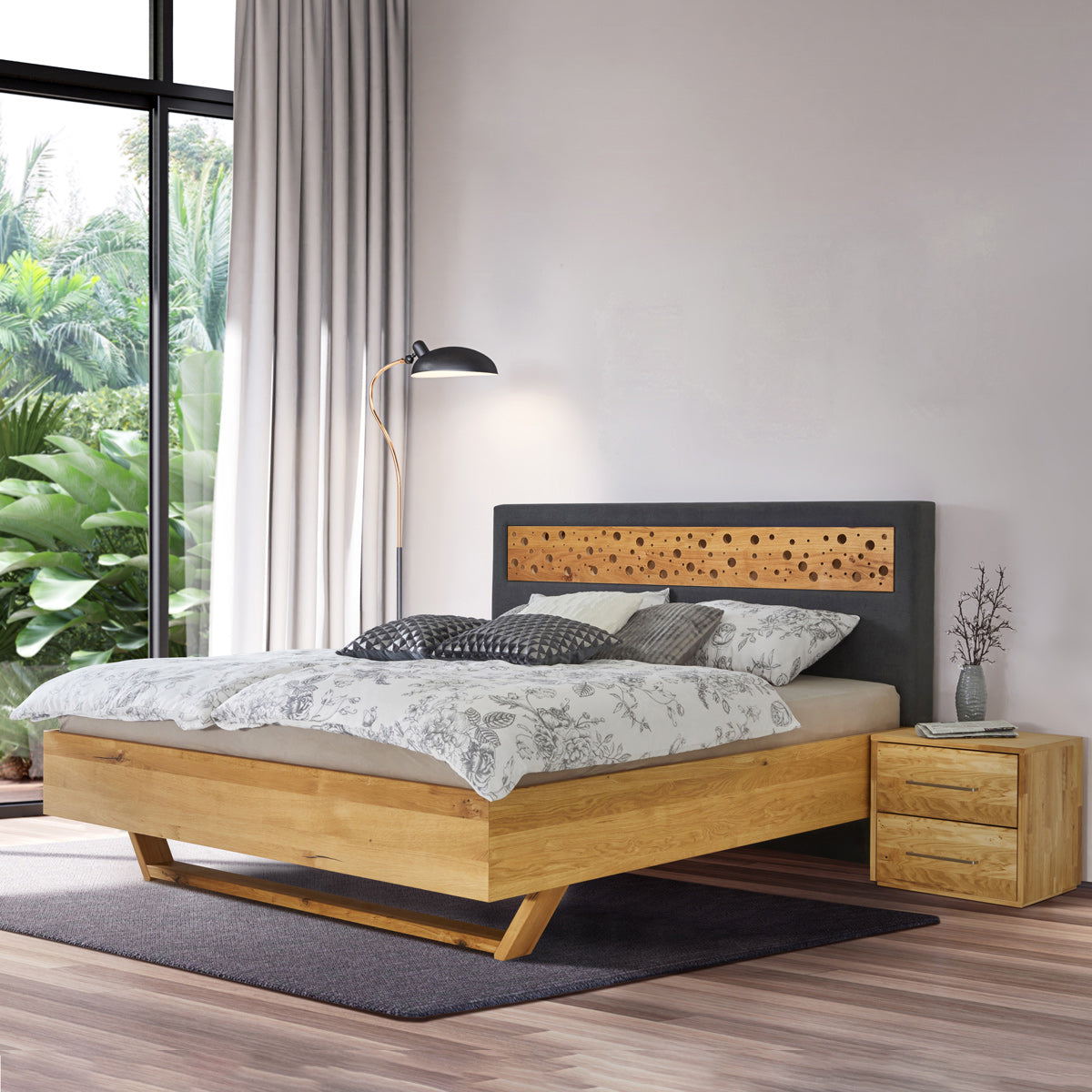 Bett 'Duftoase' Boxspring Optik | Duftkammern | Zirbe | B 120 x 200 cm | Anthrazit