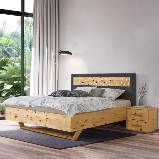 Bett 'Duftoase' Boxspring Optik | Duftkammern | Zirbe | B 120 x 200 cm | Anthrazit