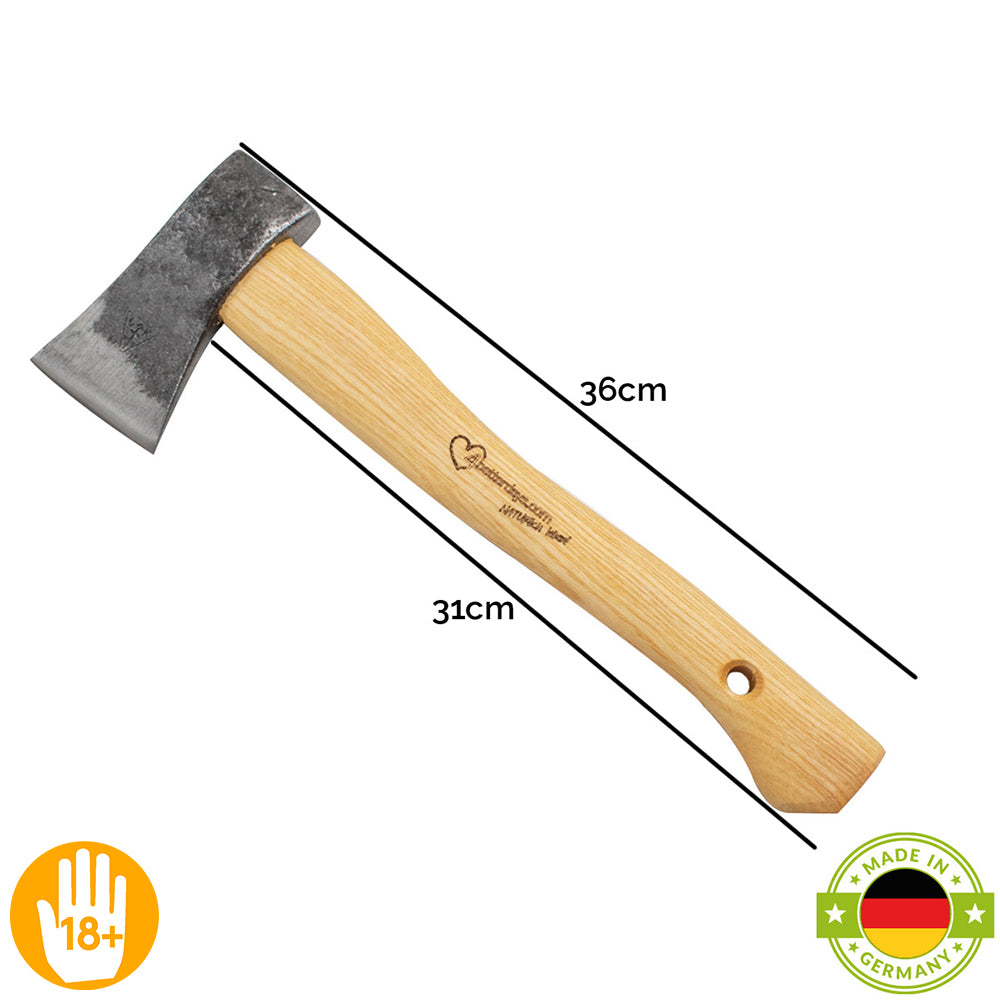 Campingbeil | aus Schwedenstahl | mit stabilem Eschenstiel | inkl. gratis Schleifstein | handgeschmiedet in Deutschland
