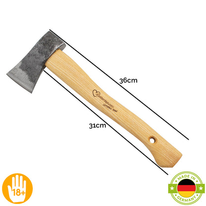 Campingbeil | aus Schwedenstahl | mit stabilem Eschenstiel | inkl. gratis Schleifstein | handgeschmiedet in Deutschland