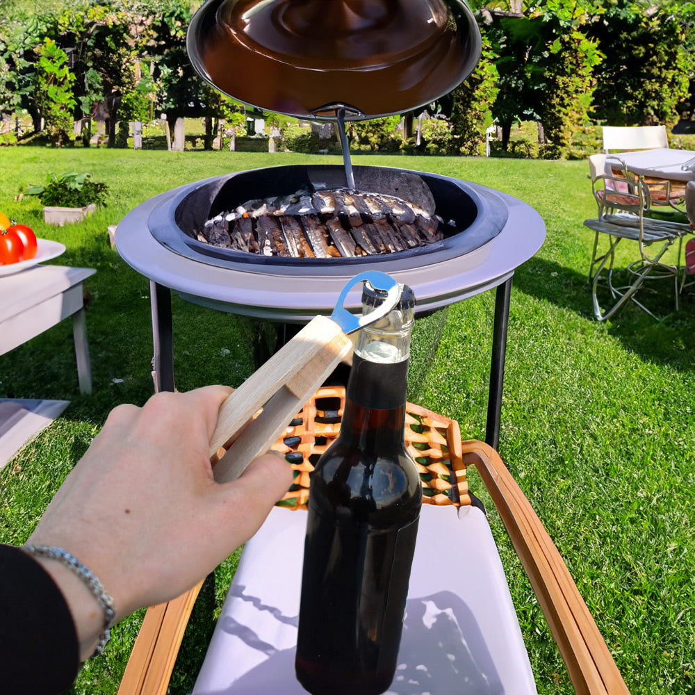 Grillzange aus Buchenholz mit eingebautem Flaschenöffner |  360x55x40 mm