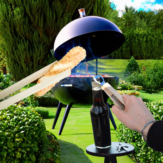 Grillzange aus Buchenholz mit eingebautem Flaschenöffner |  360x55x40 mm