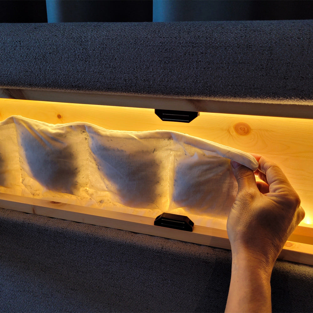 Bett 'Duftoase' Boxspring Optik | Duftkammern | Zirbe | B 120 x 200 cm | Anthrazit