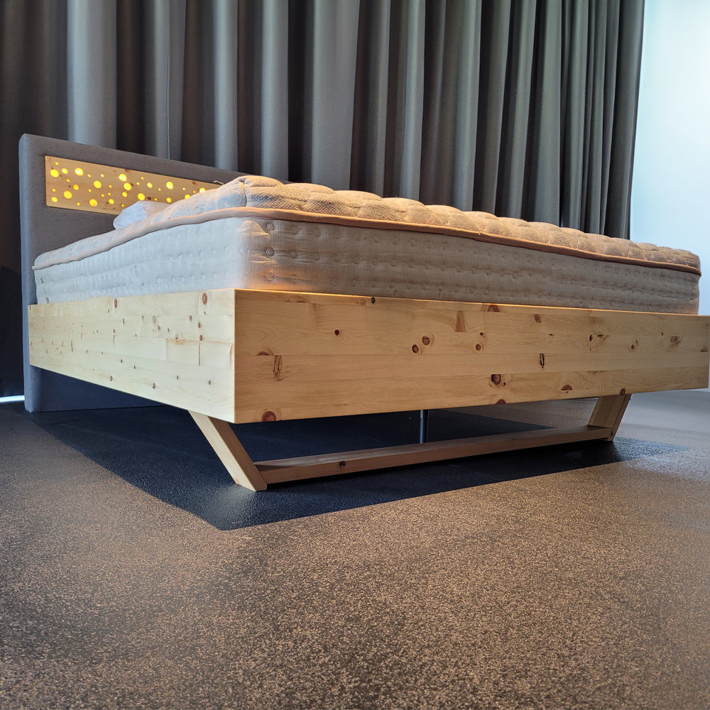 Bett 'Duftoase' Boxspring Optik | Duftkammern | Zirbe | B 120 x 200 cm | Anthrazit