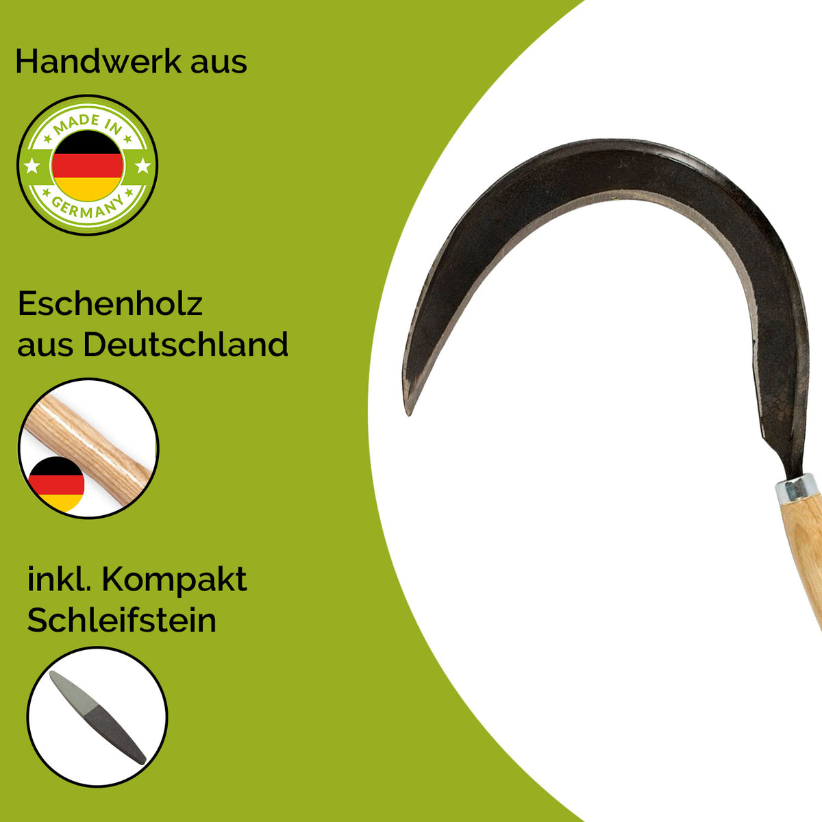 Mondsichel 'Krafts' - handgeschmiedete Sichel rechtshänder 14 cm Eschenstiel