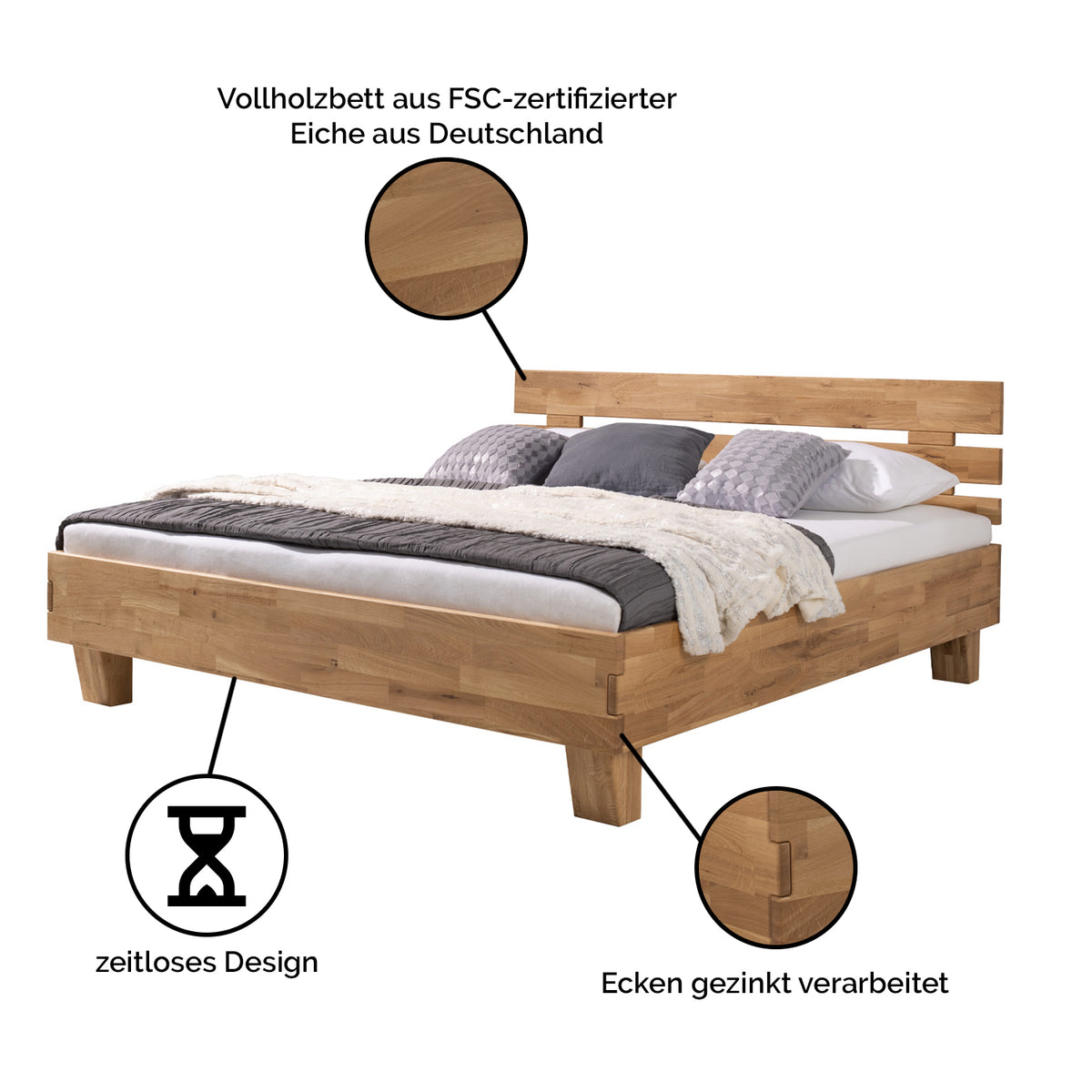 Vollholzbett '4 Better Night' | Eiche geölt | B 140 x L 200 x H 95 cm