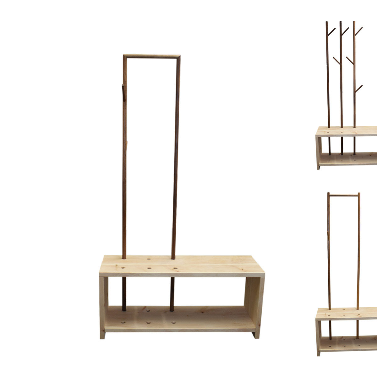 Garderobe 'MyStyle' - Medium | L 100 x T 30 x H 45 cm | Fichte |  3 cm |  3 Stangen  verschiedenen Ästen Nuss