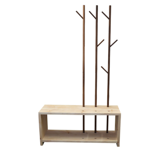 Garderobe 'MyStyle' - Medium | L 100 x T 30 x H 45 cm | Fichte |  3 cm |  3 Stangen  verschiedenen Ästen Nuss
