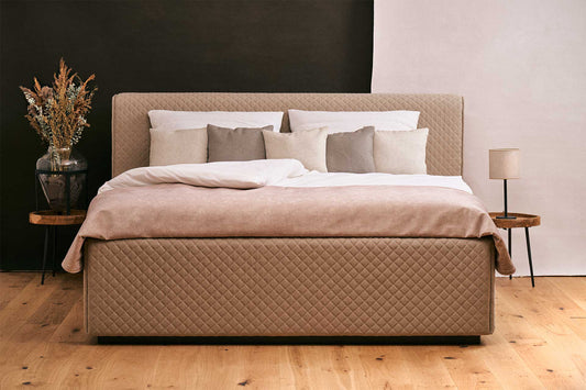 Schlafsystem Bett PureSublime | 200 x 180 cm |  elektrisch | Wendematratze | HygeinePlus Topper | Stoff braun