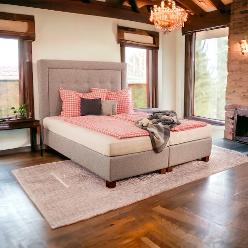 Boxspringbett aus natürlichen Rohstoffen  | Untergestell mit massivem Holzkern | Bezug aus 100 % reiner Schafschurwolle 90 x 200 cm mit Kopfteil