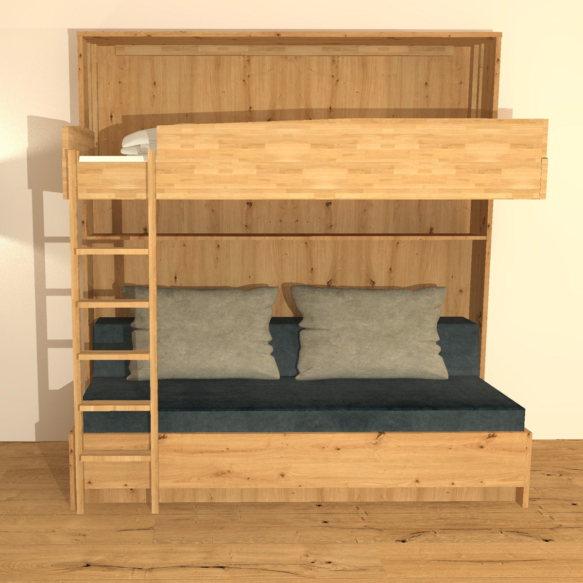 Gastro & Hotel - Multifunktionales Klappbett | Schrankbett | Stockbett Plano  |  80 x 190 cm | Eiche