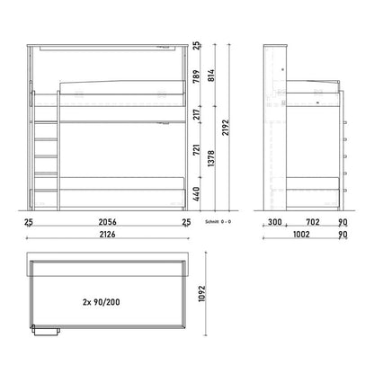 Gastro & Hotel - Multifunktionales Klappbett | Schrankbett | Stockbett Plano  |  80 x 190 cm | Eiche