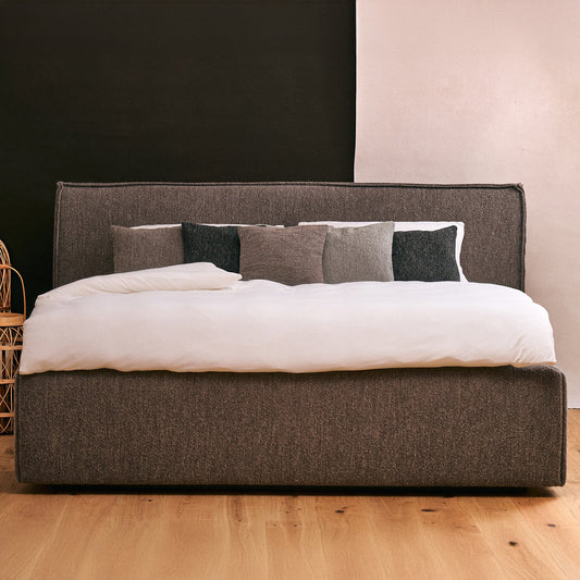Schlafsystem Bett PureLoft | 200 x 180 cm | Lattenrost elektrisch | Wendematratze | HygeinePlus Topper | Stoff braun