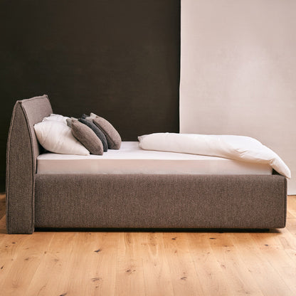 Schlafsystem Bett PureLoft | 200 x 180 cm | Lattenrost elektrisch | Wendematratze | HygeinePlus Topper | Stoff braun