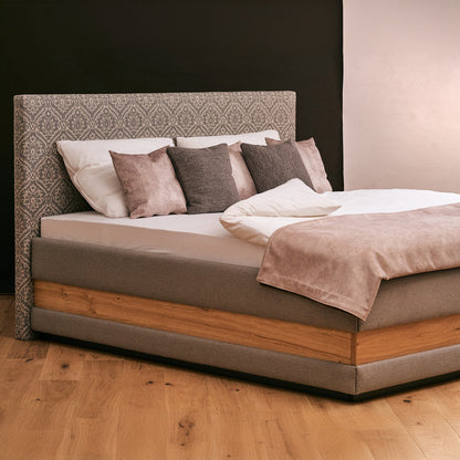 Schlafsystem Bett ClassicAlpine | 200 x 180 cm |  elektrisch | Wendematratze | Rosshaar Topper | Stoff weiß/taupe