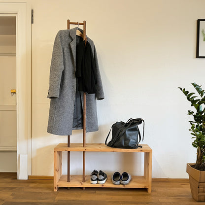 Garderobe 'MyStyle' - Medium | L 100 x T 30 x H 45 cm | Fichte |  3 cm |  3 Stangen  verschiedenen Ästen Nuss
