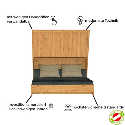 Gastro & Hotel - Multifunktionales Klappbett | Schrankbett | Stockbett Plano  |  80 x 190 cm | Eiche