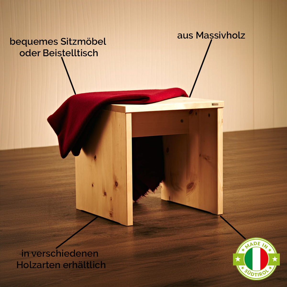 Hocker aus Massivholz  - 'Homerest' Kernbuche mit Wasserlack behandelt