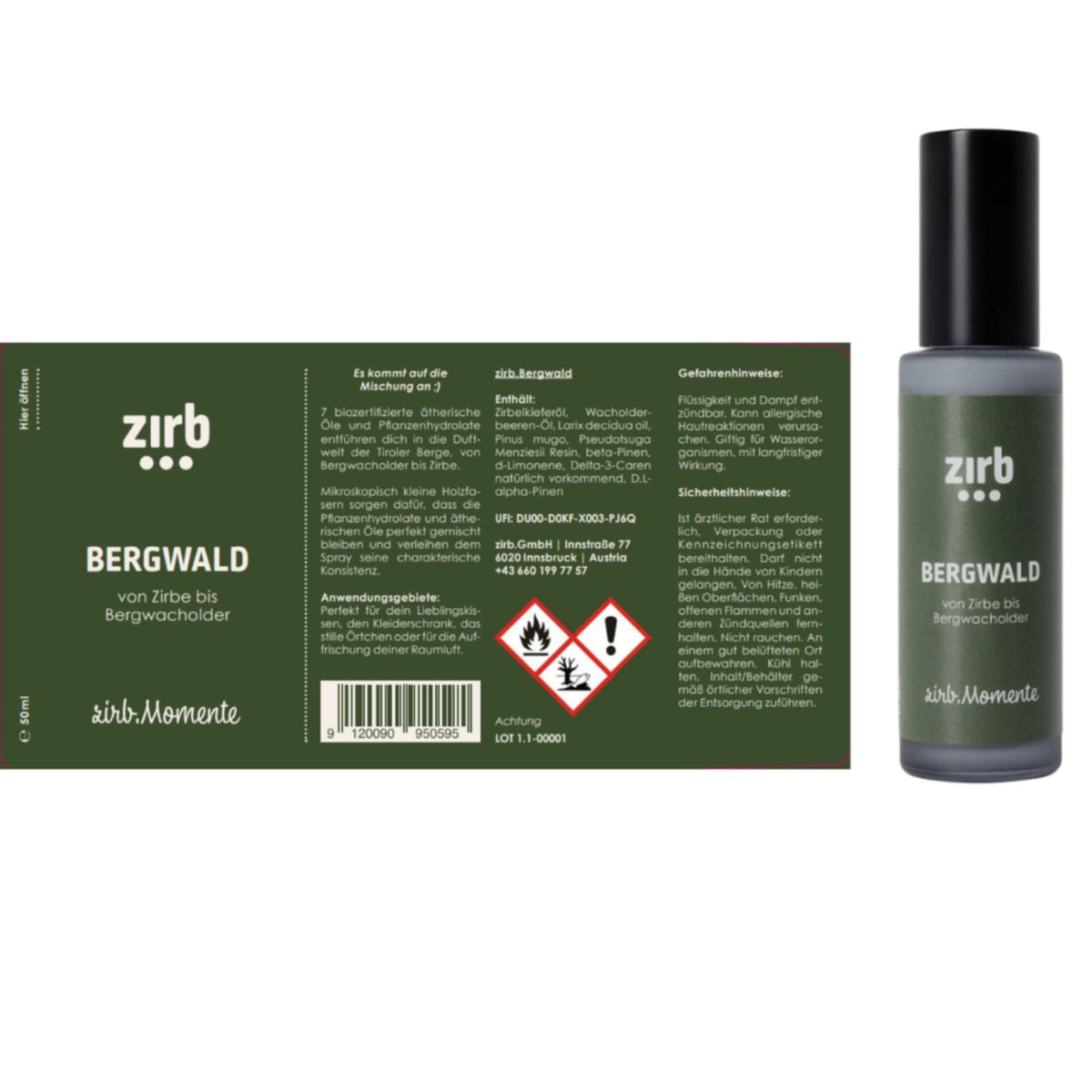 Raumspray 'Bergwald' | 50 ml | 7 natürliche ätherische Öle | Pflanzenhydrolaten