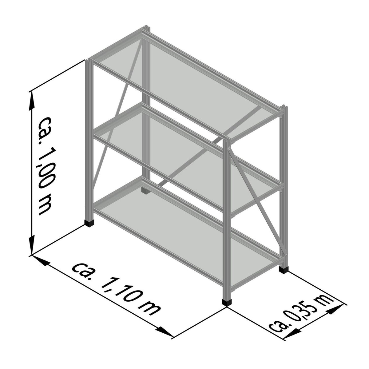 Universal Regalsystem, freistehend, 1,10 x 0,35 x 1,00 m (HxBxT)