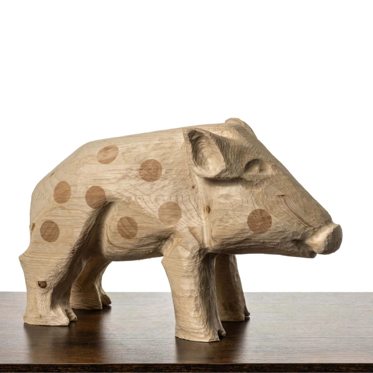 Ferkel aus Fichtenholz |  mit runden Zirbeneinlagen | H 27,5 x B 15 cm | Made in Austria