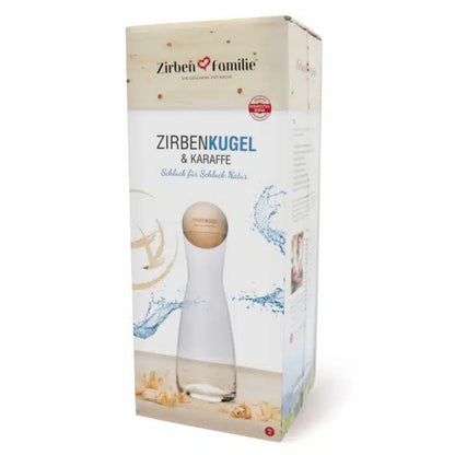 ZirbenKugel Set "ZirbenKugel by ZirbenFamilie" | 1 l Glaskaraffe + Zirbenkugel DM 7 cm