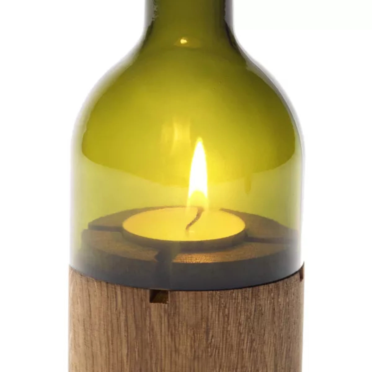 Windlicht 'Windy' - gruen | Glas und geölte Eiche | H 28 cm Ø 7,5 cm