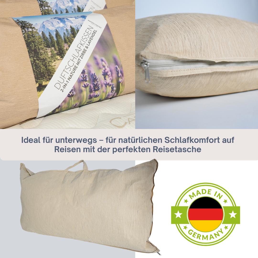 Physionight Duftschlafkissen 2 in 1  Dufteinlage Zirbe und Schurwolle | 40 x 80 cm