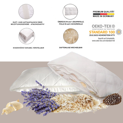 Duftschlafkissen '2in1' | Einlage Zirbe + Lavendel | B 40 x L 80 x H 20 cm