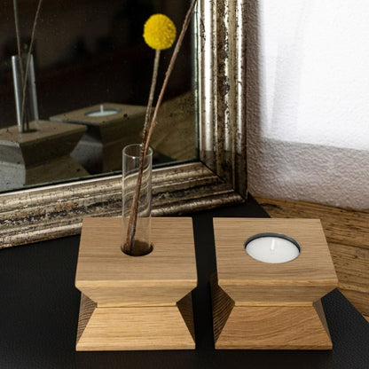 Kerzenhalter & Blumenvase 'Josef' | B 7,9 x T 7,9 x H 5,4 cm | Eiche