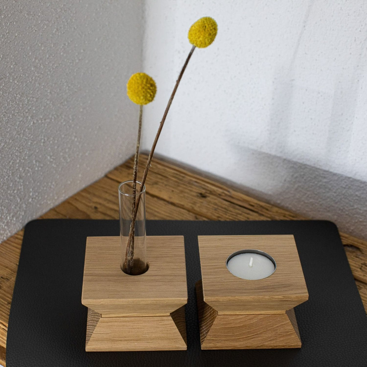 Kerzenhalter & Blumenvase 'Josef' | B 7,9 x T 7,9 x H 5,4 cm | Eiche