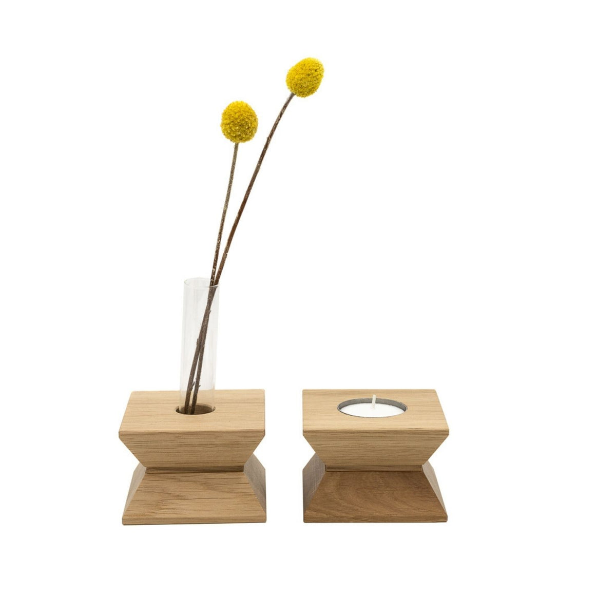 Kerzenhalter & Blumenvase 'Josef' | B 7,9 x T 7,9 x H 5,4 cm | Eiche