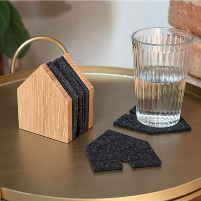 Glasuntersetzer 'Gasthaus' | 8 Stück | Anthrazit | Eiche, recycelter PET-Filz | B 7 x T 9 x H 11,5 cm